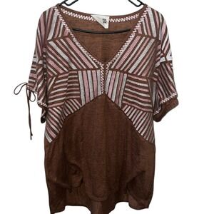 Savanna Jane Boho Embroidered Pink, Cream & Tan Tunic Top Women's Size 3X
